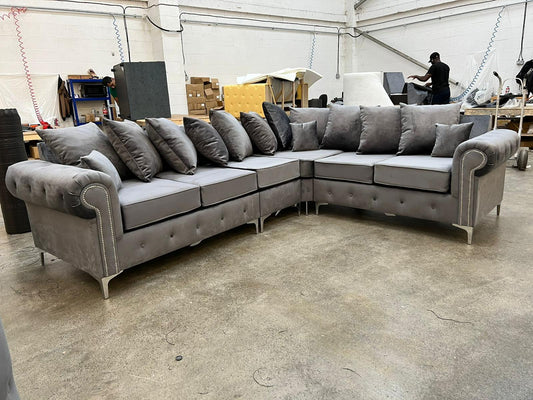 Olympia Corner 6 Seater With Triangle Legs - Grey Scatterback - Sofa Scape UK