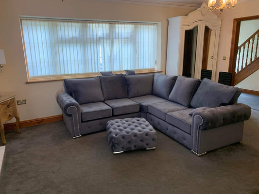 Olympia Corner & Footstool - Grey Fullback - Sofa Scape UK