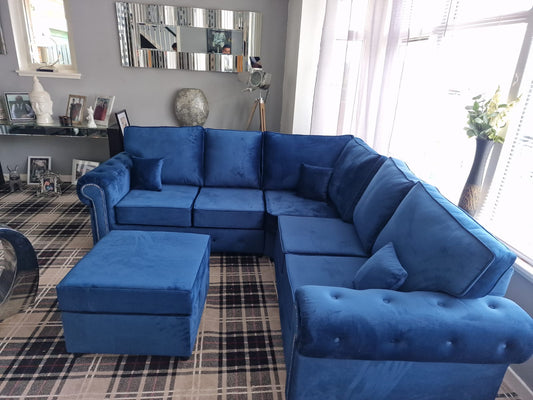 Olympia Corner - Marine Fullback + Footstool - Sofa Scape UK