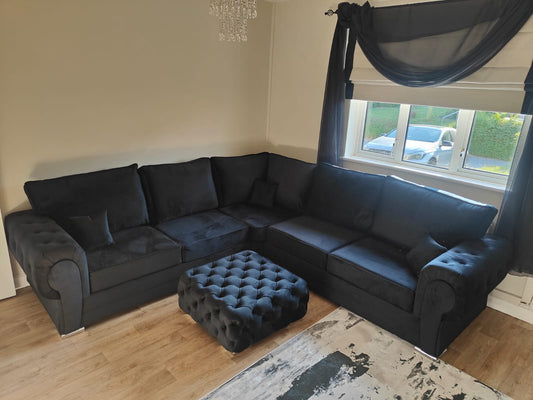 Verona Corner - Black Fullback + Footstool - Sofa Scape UK