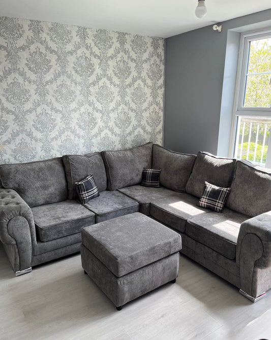 Verona Corner - Fullback Grey + Footstool - Sofa Scape UK