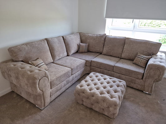Verona Corner - Mink Chenille Fullback + Footstool - Sofa Scape UK
